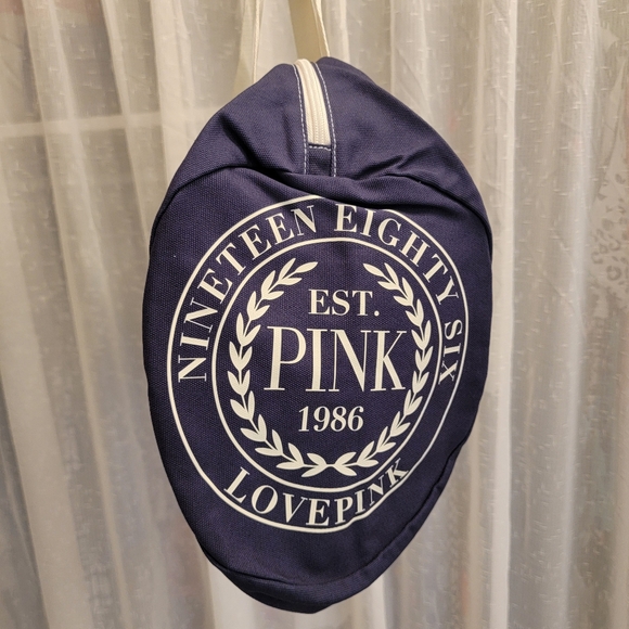 Pink by Victoria's Secret Canvas Duffle Bag Navy Gym Weekender Travel Logo NWT - Picture 8 of 15